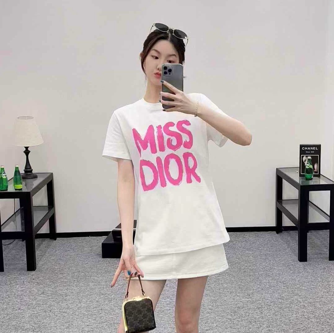 Miss Dior White Pink Oversized T-shirt  For Women