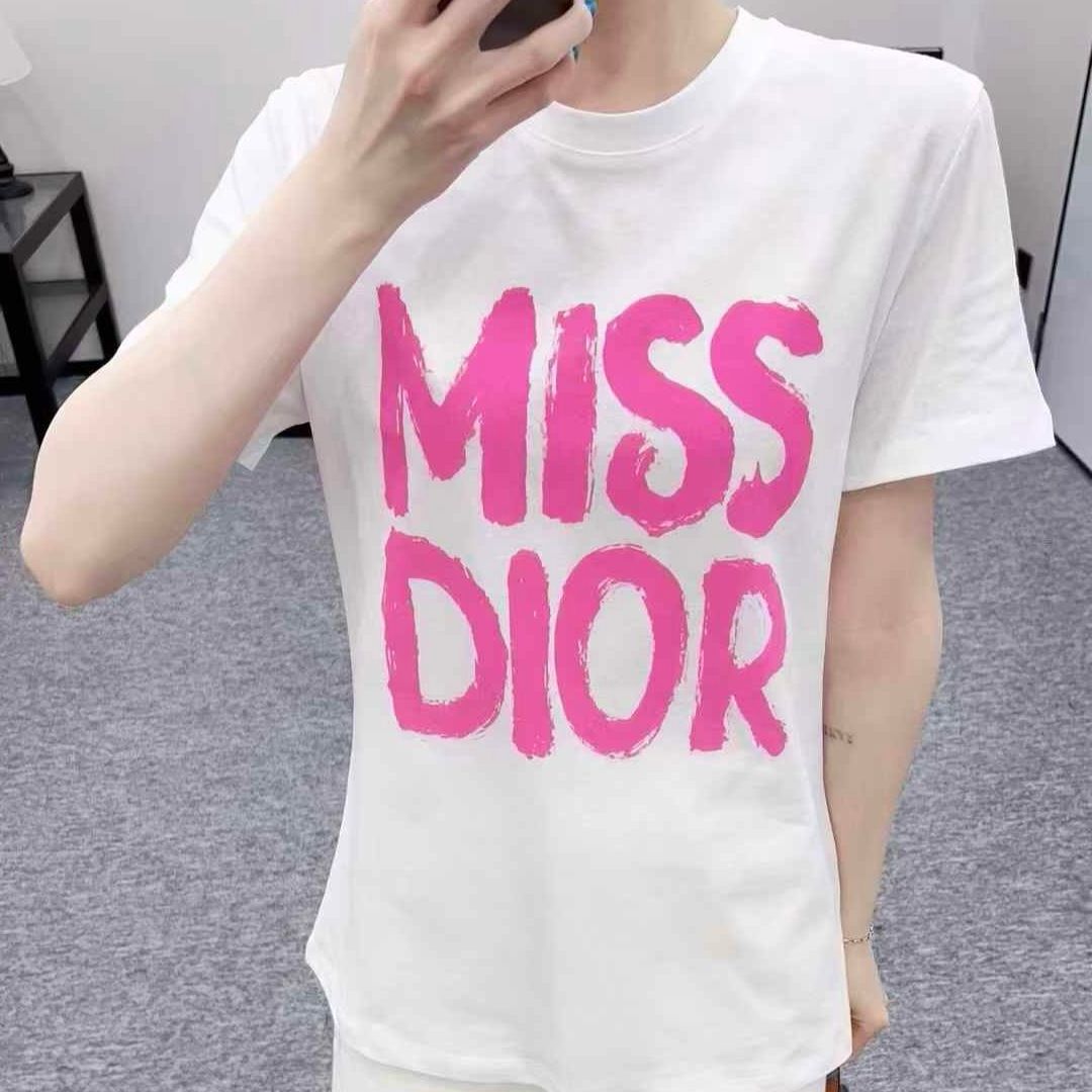Miss Dior White Pink Oversized T-shirt  For Women