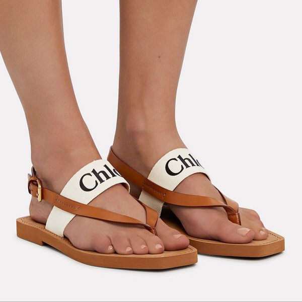 Chloe Woody Beige Thong Sandal  For Women