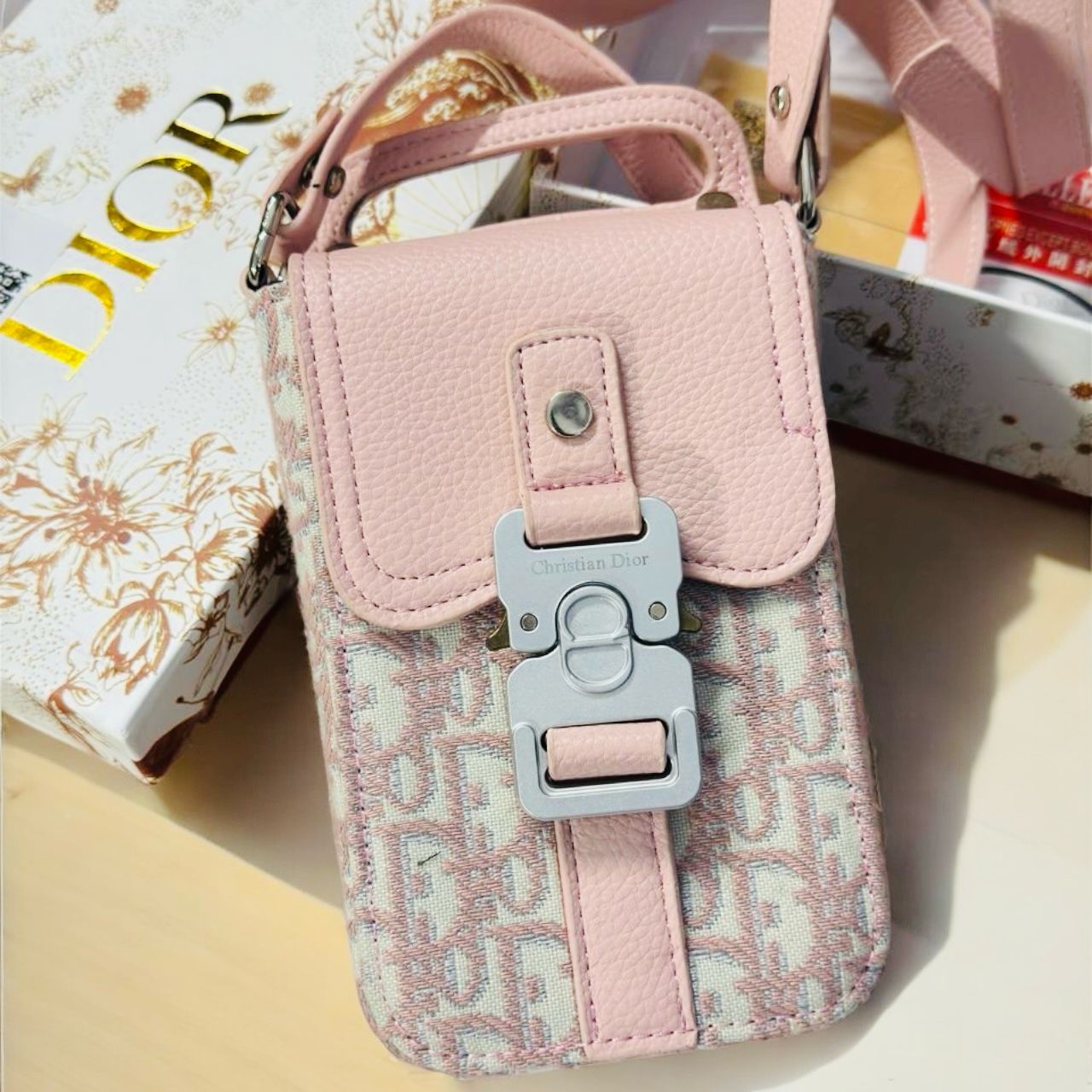 WhatsApp Image 2025-02-21 at 12.12.59 AM Dior Saddle Pink Vertical Pouch Sling Bag (With Box)
