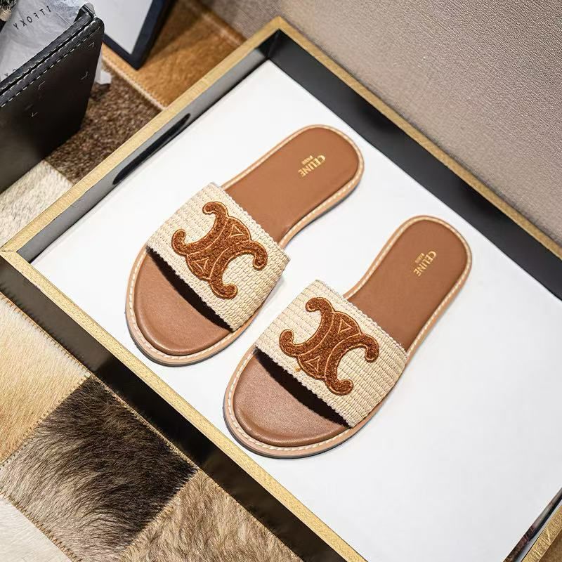 Celine Triomphe Brown Flat Slipper
