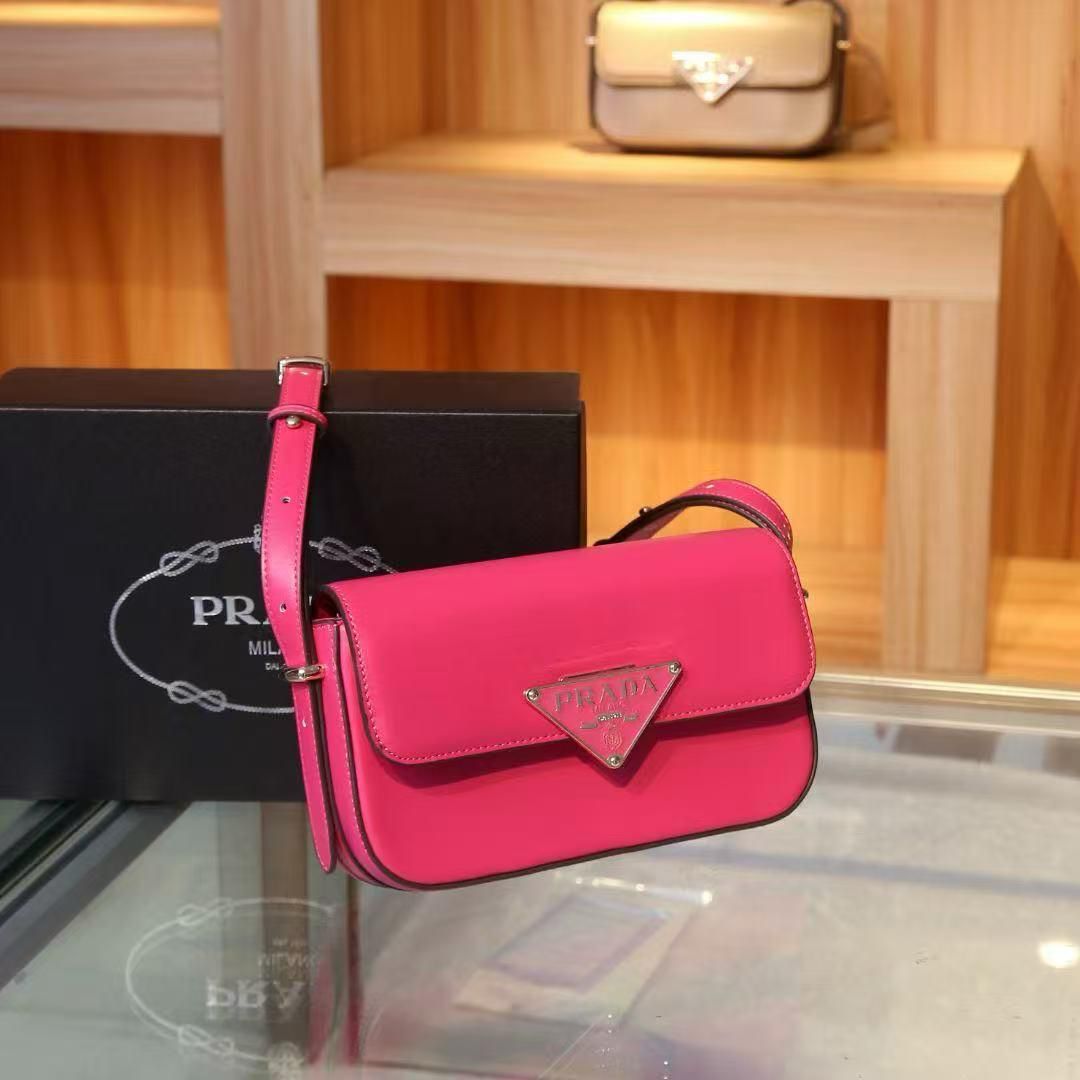 Prada Triangle Logo Flap Rose Color Shoulder Bag (With Box)