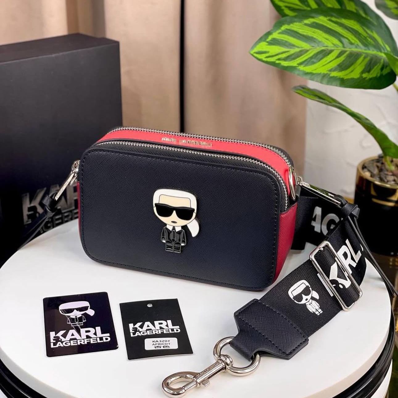 WhatsApp Image 2025-03-03 at 6.42.05 PM (1) Karl Lagerfeld Black / Red Camera Crossbody Sling Bag (With Box)