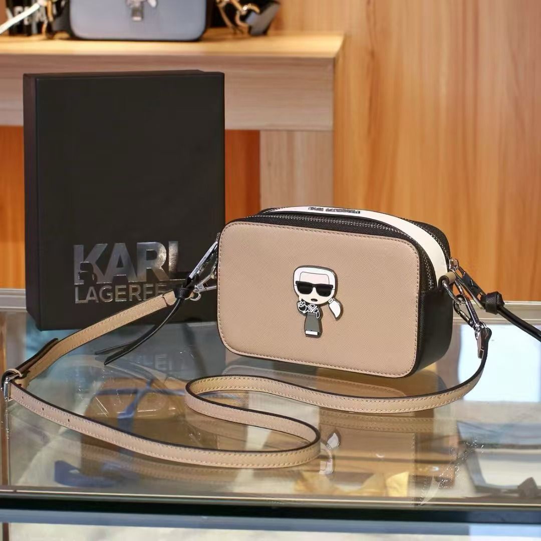 WhatsApp Image 2025-03-03 at 6.47.54 PM Karl Lagerfeld Appricot / Black Camera Crossbody Sling Bag (With Box)