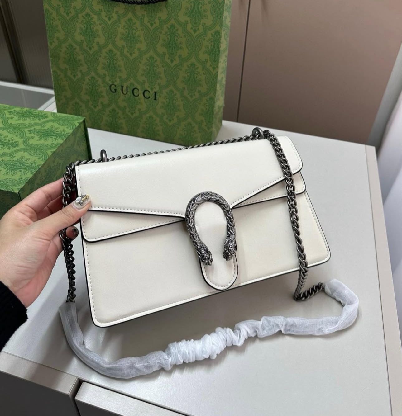 WhatsApp Image 2025-06-04 at 10.31.28 AM Gucci Dionysus White Shinny Sling Bag (With Box)