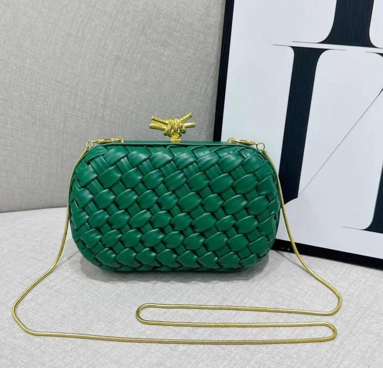 Bottega Venetta Knot Green Clutch (With Box)