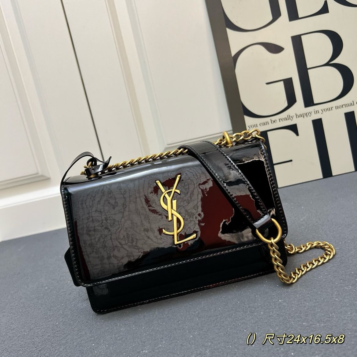 WhatsApp Image 2025-06-04 at 8.24.24 PM Ysl Sunset Patent Black Premium Quality Sling Bag (With Double Box)