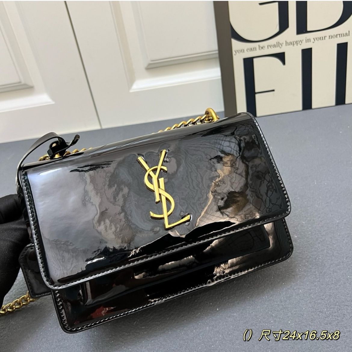 WhatsApp Image 2025-06-04 at 8.24.25 PM Ysl Sunset Patent Black Premium Quality Sling Bag (With Double Box)