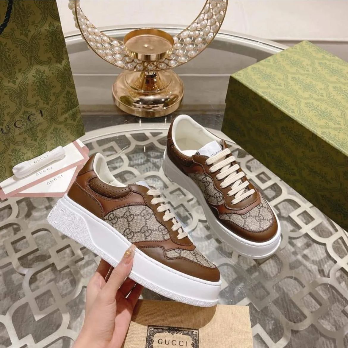 WhatsApp Image 2025-06-14 at 10.14.43 AM Gucci Chunky B Leather Brown Canvas Sneaker For Men