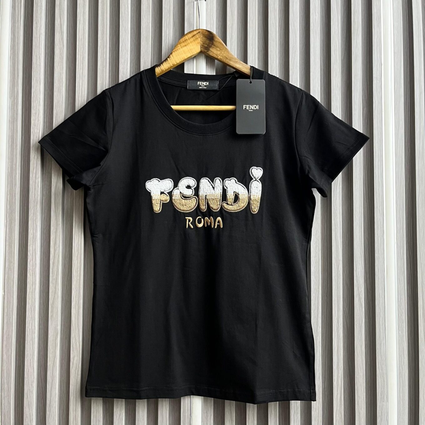 Fendi Black 3D Logo Tshirt For Women