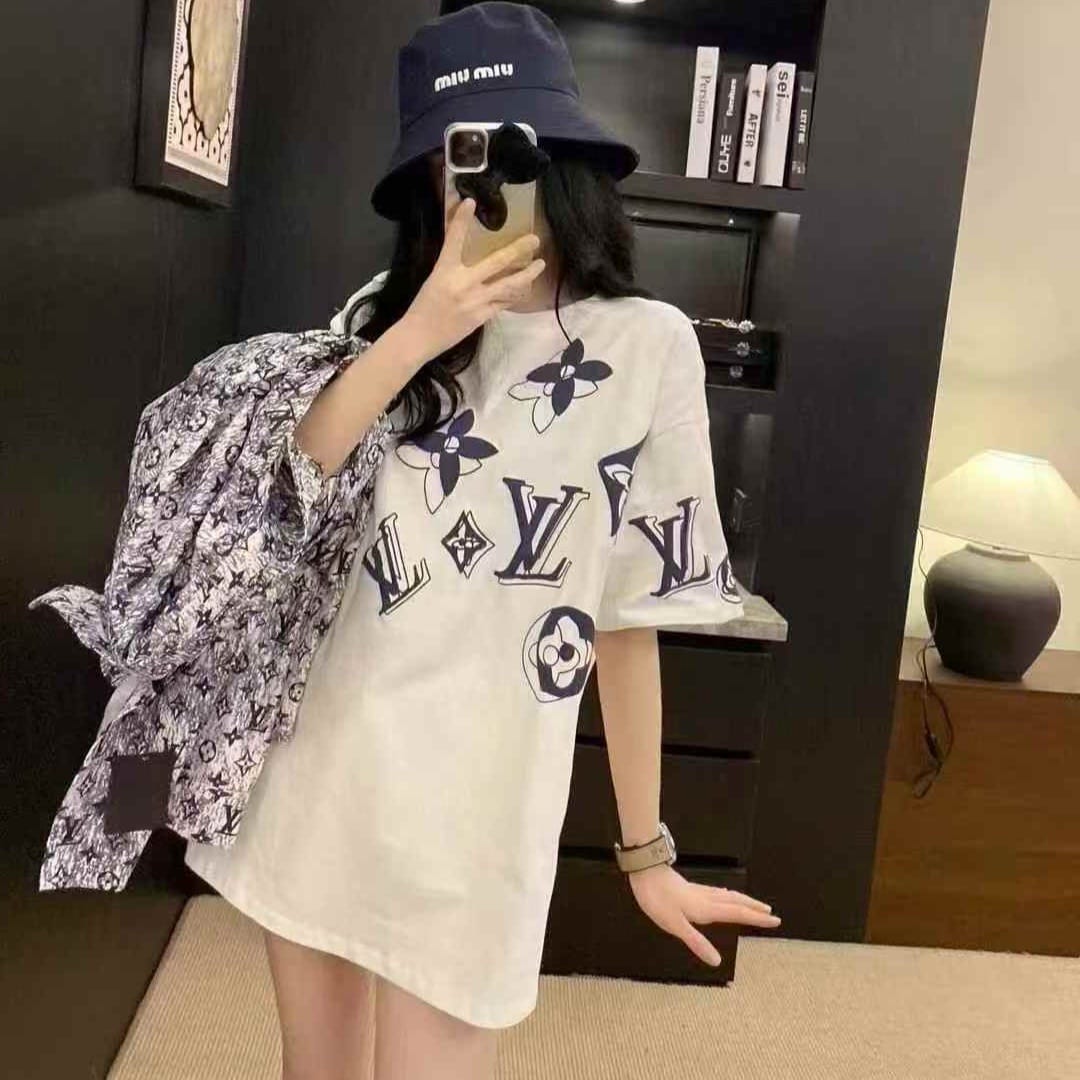 Louis Vuitton White Printed Oversized T-shirt  For Women