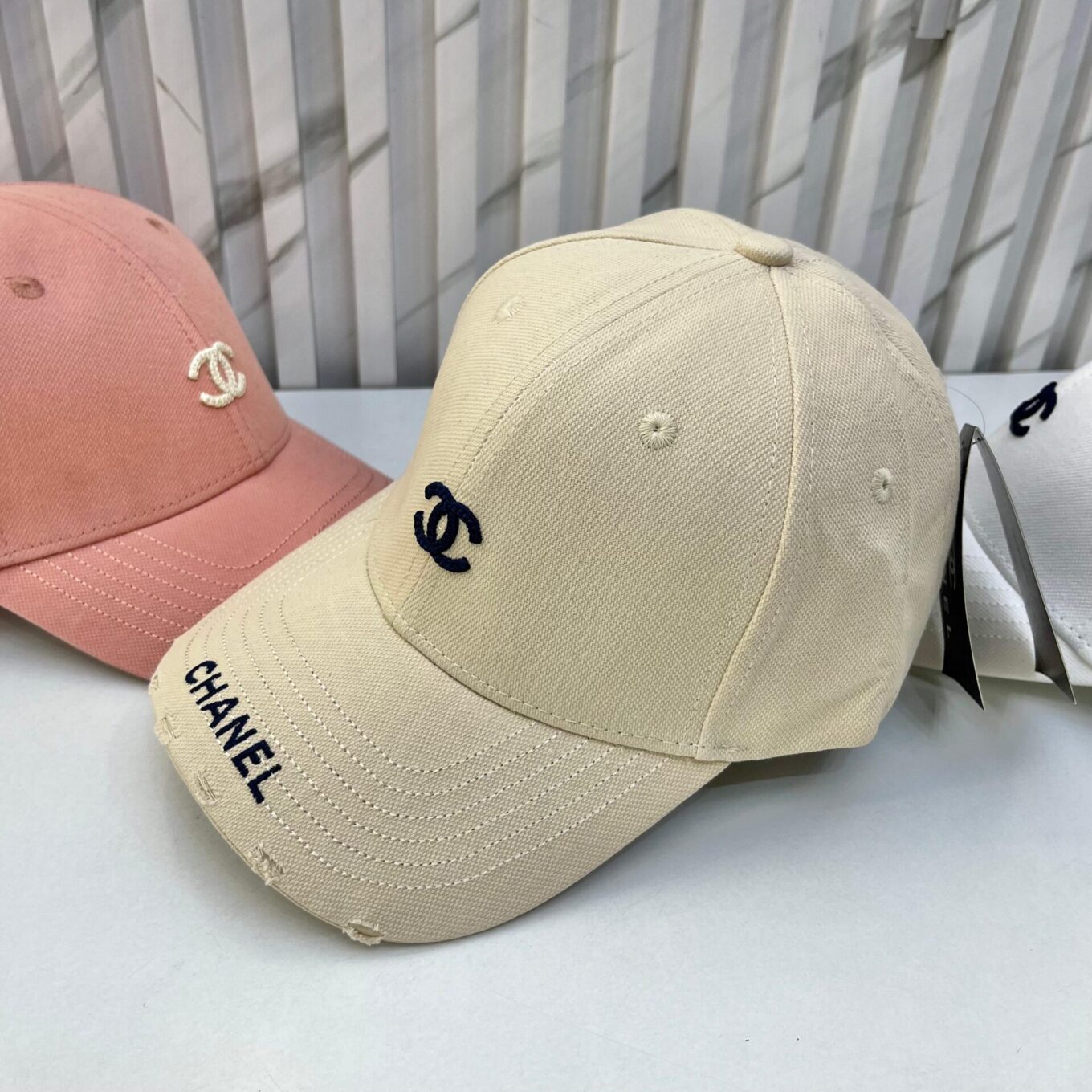 Chanel Logo Beige Baseball Cap