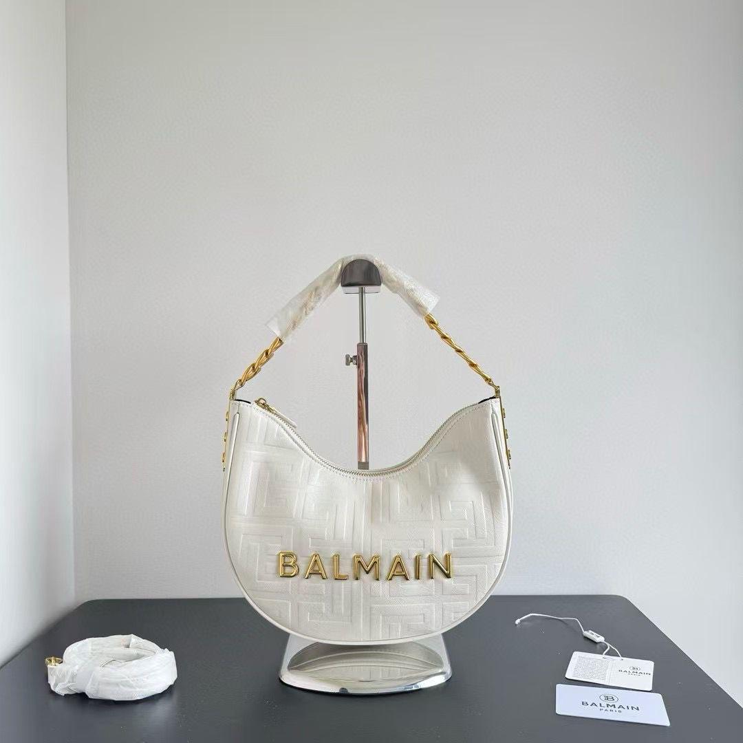 WhatsApp Image 2025-06-25 at 5.48.32 PM Balmain Embossed White Moon Hobo Chain Shoulder Bag (With Box)