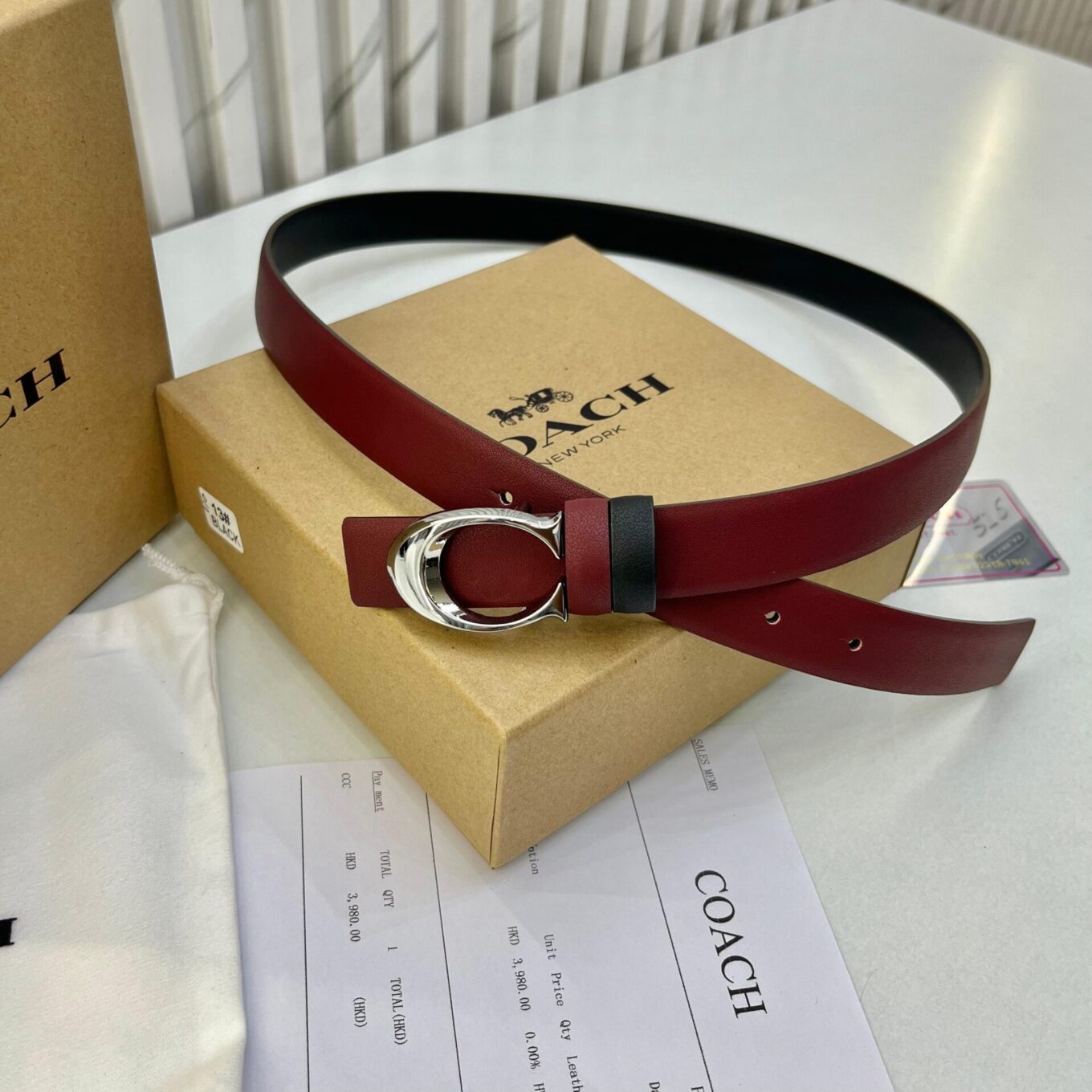 Coach Black Maroon Reversible belt