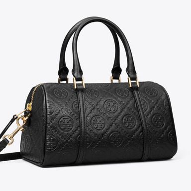 Tory Burch Jacquard Embossed Black Boston Bag