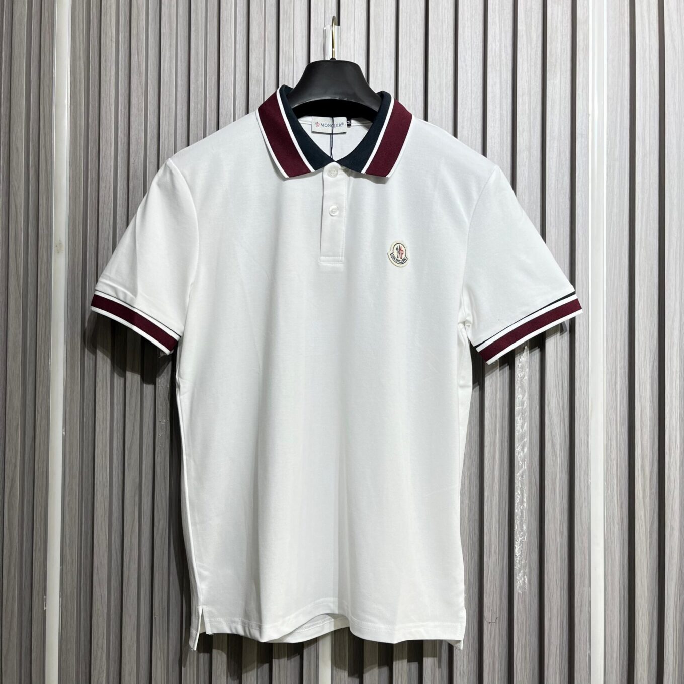Moncler White Embroidery Logo Men's Polo Tshirt