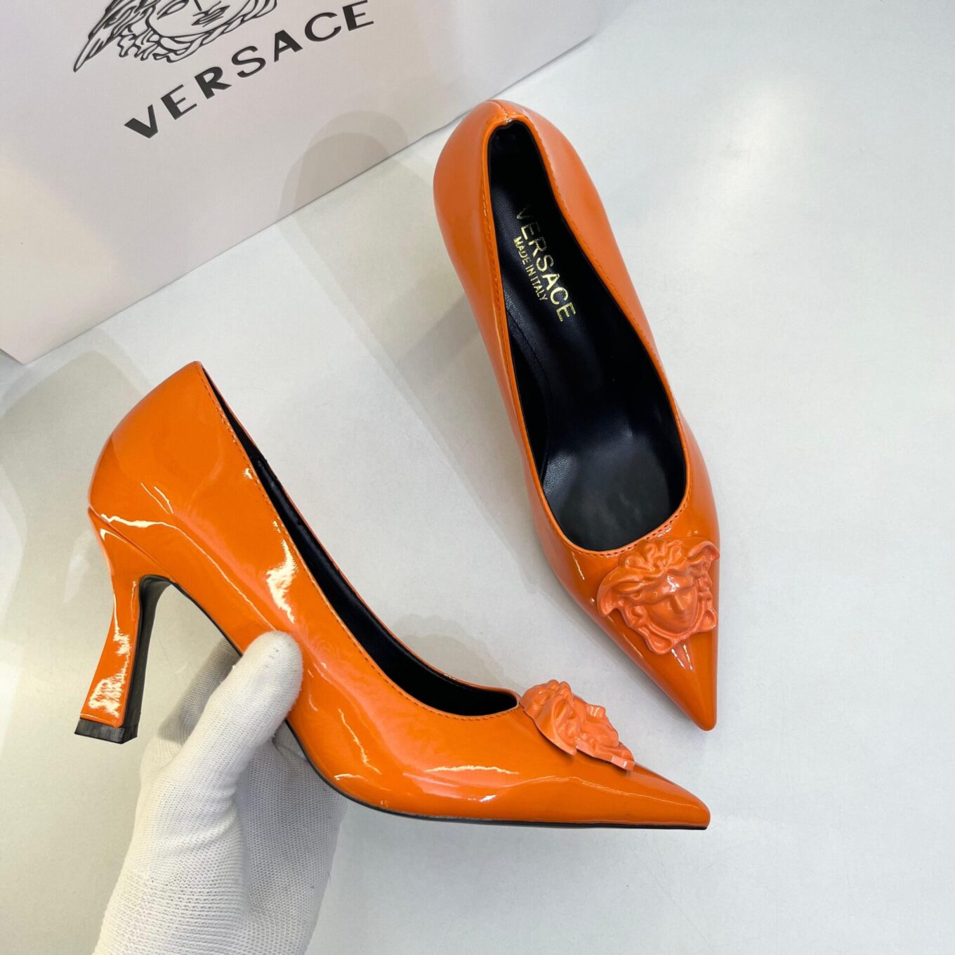 WhatsApp Image 2025-08-05 at 1.24.48 PM Versace La Medusa Orange Pump