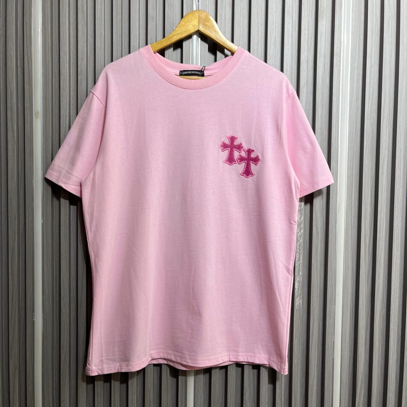 WhatsApp Image 2025-08-06 at 5.47.12 PM Chrome Hearts-Inspired Pink Oversized T-Shirt for Women