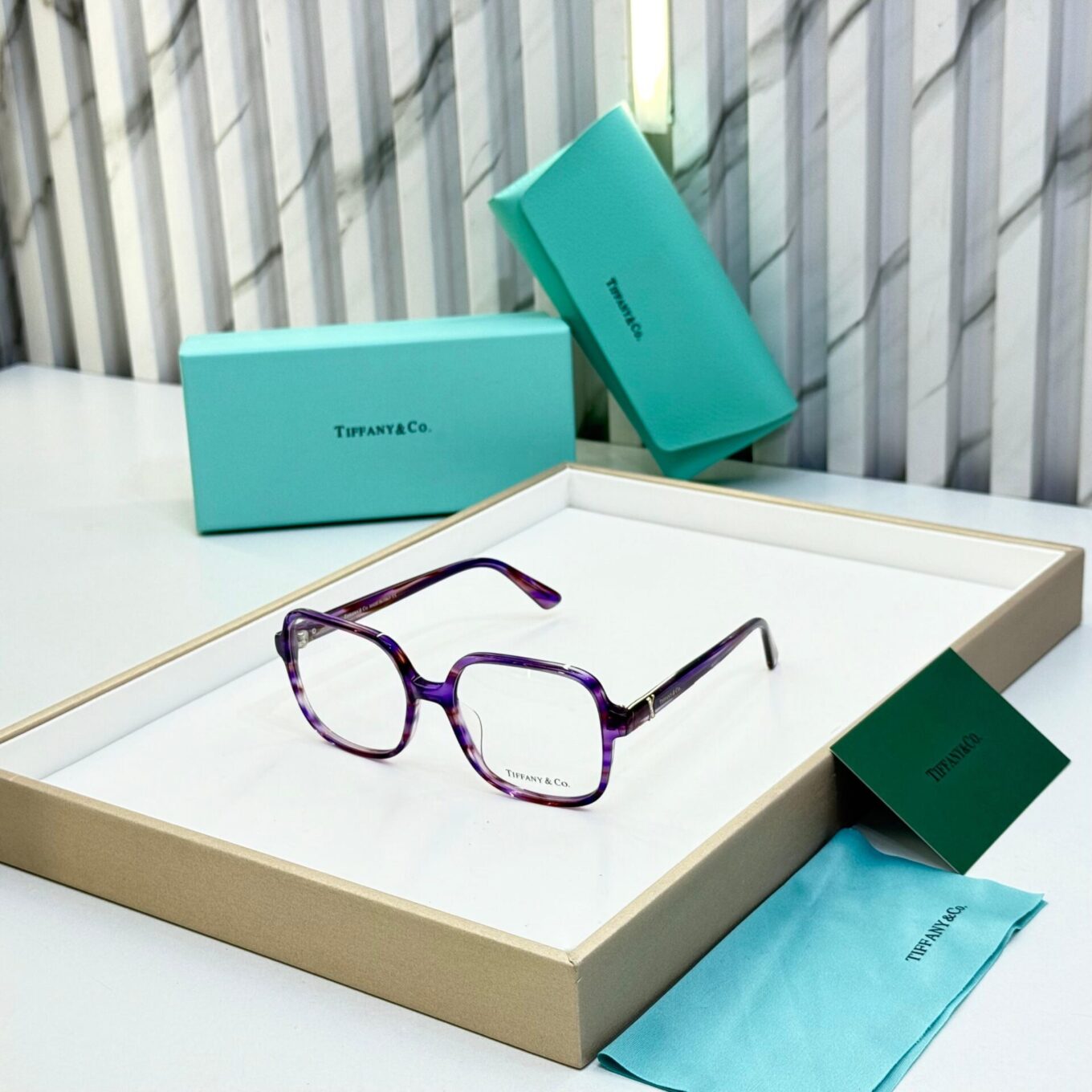 Tiffany & Co. Gold Purple Square  Women's Eyeglasses