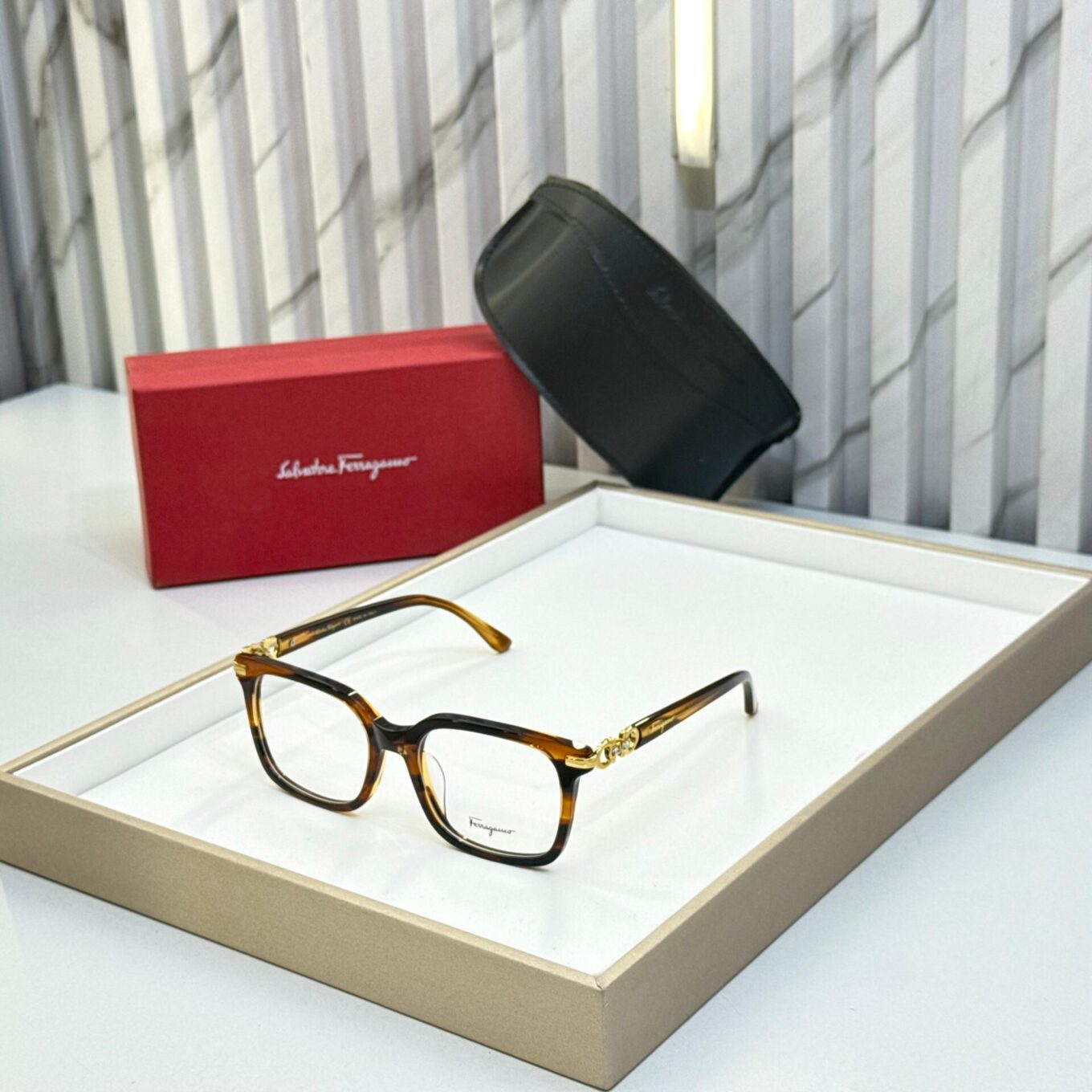 Salvatore Ferragamo Square Brown Unisex Eyeglasses