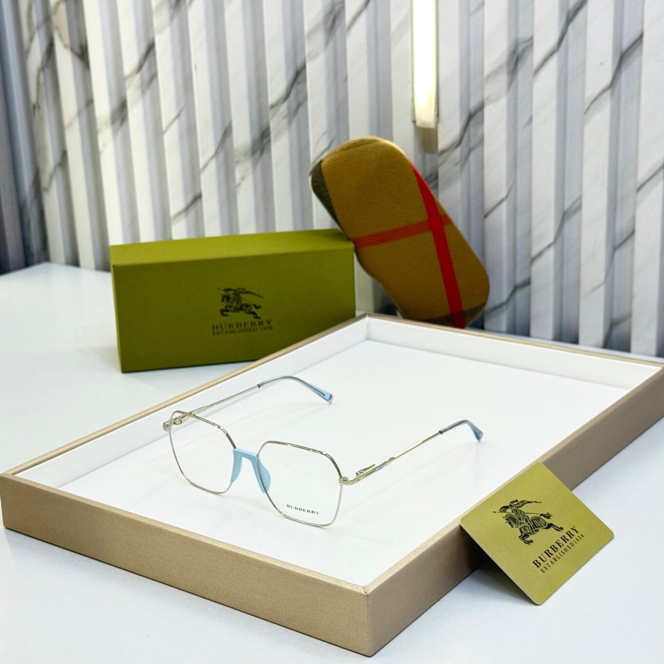 Burberry Hexagon Silver-Blue Unisex Eyeglasses