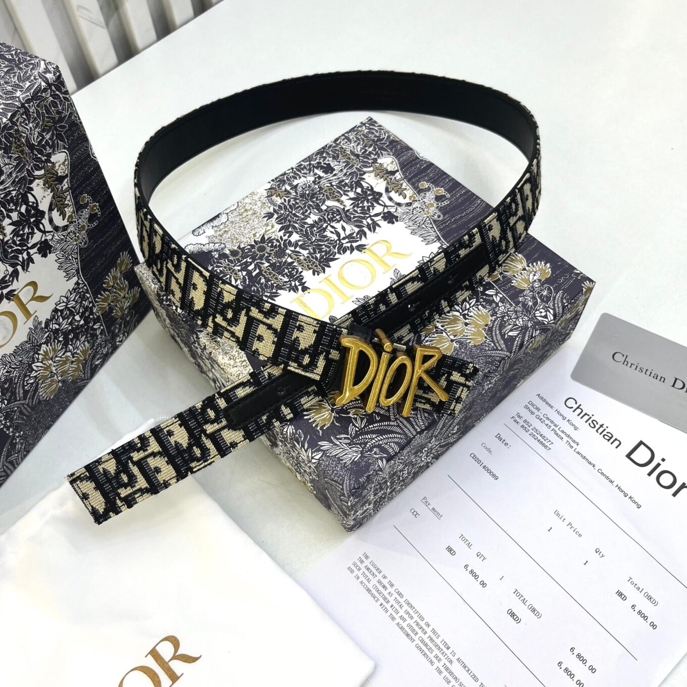 Christian Dior Oblique Canvas Gold Logo Buckle Belt