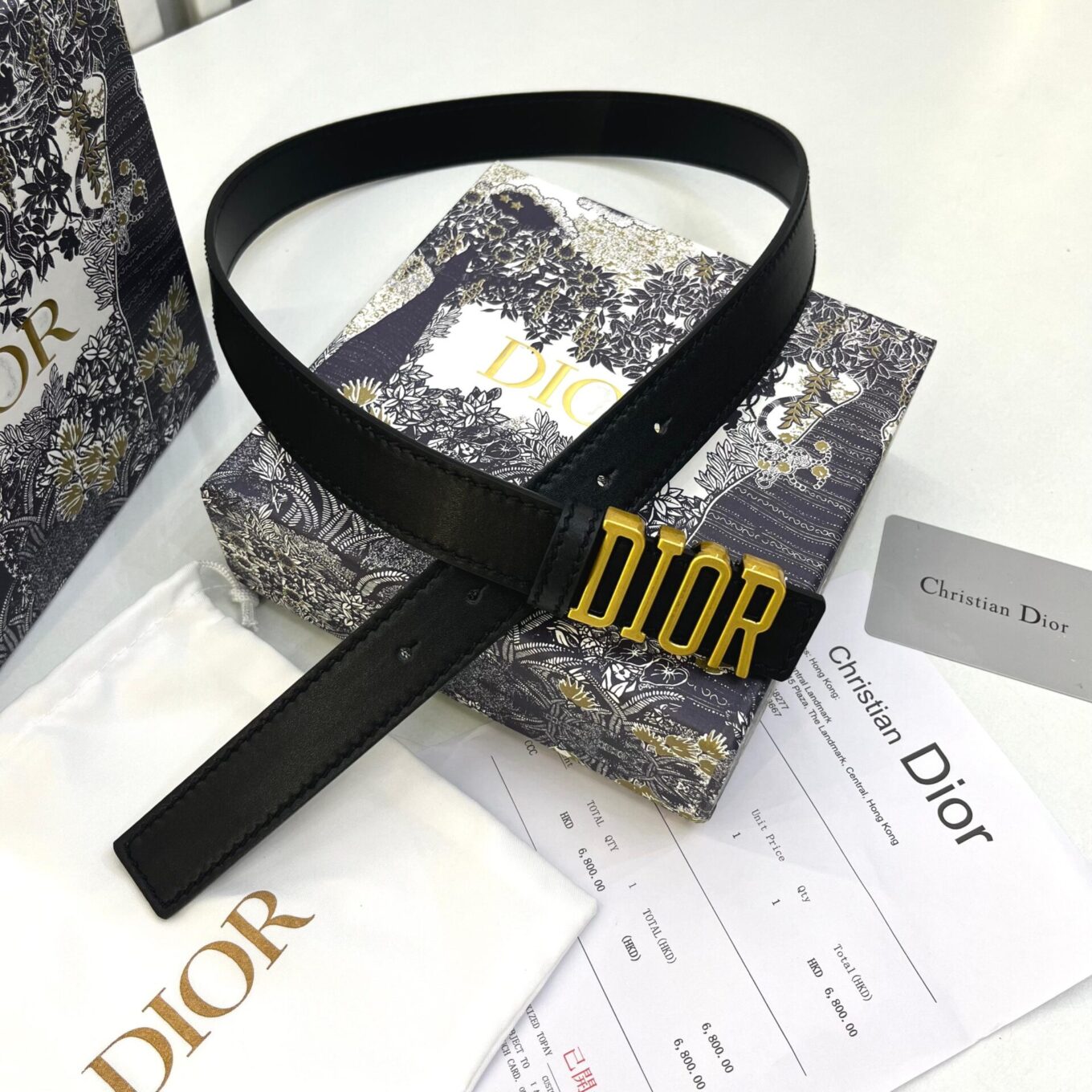 Christian Dior Black Gold Dior Logo Buckle Belt