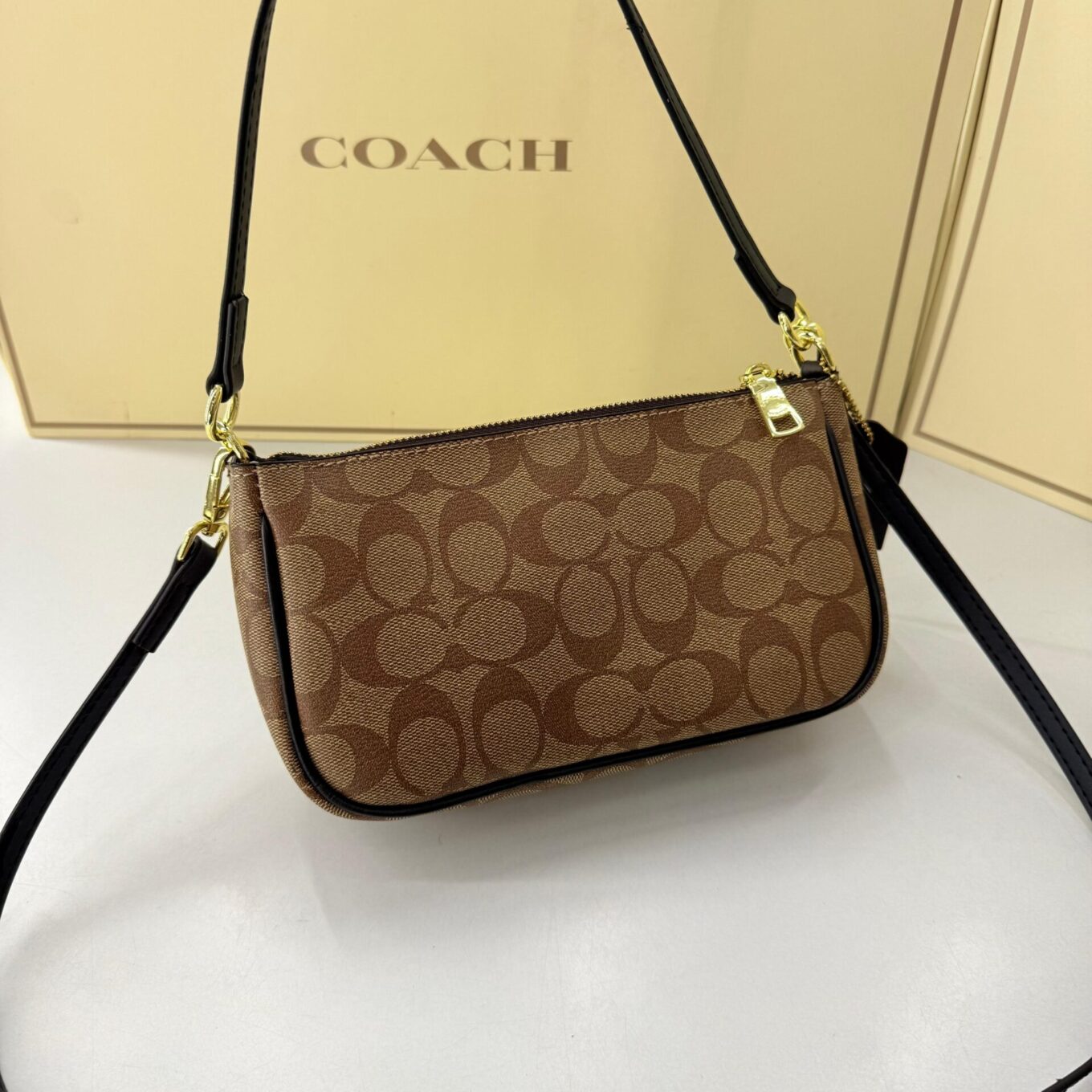 Coach Appricot Black Shoulder Bag (With Box)