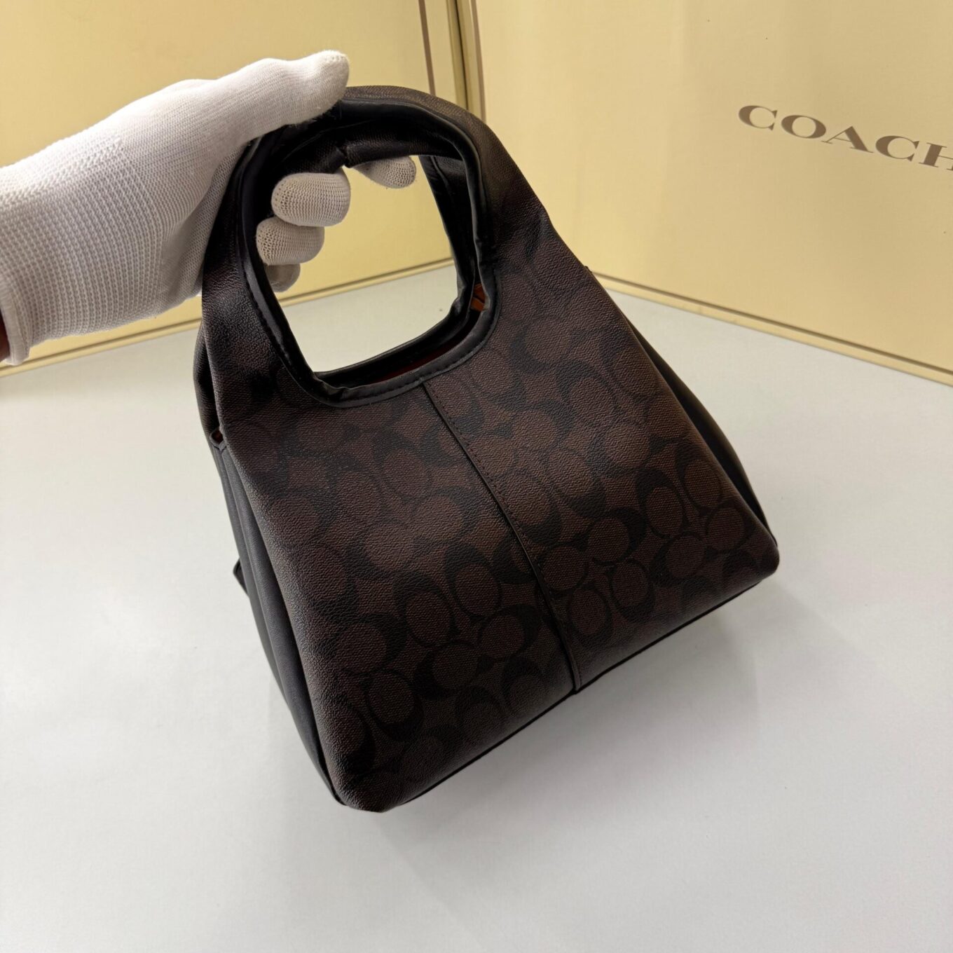 Coach Lana Coach Print Coffee Black Color Shoulder Bag (With Box)