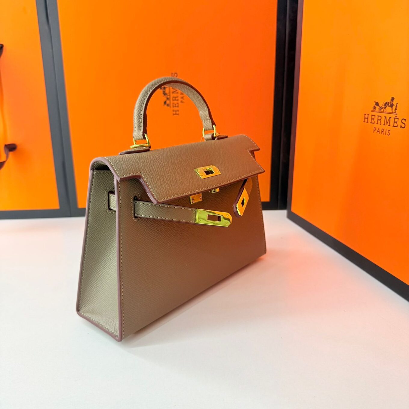 WhatsApp Image 2025-08-26 at 11.53.18 AM (1) Hermes Kelly Mini Grey Handbag