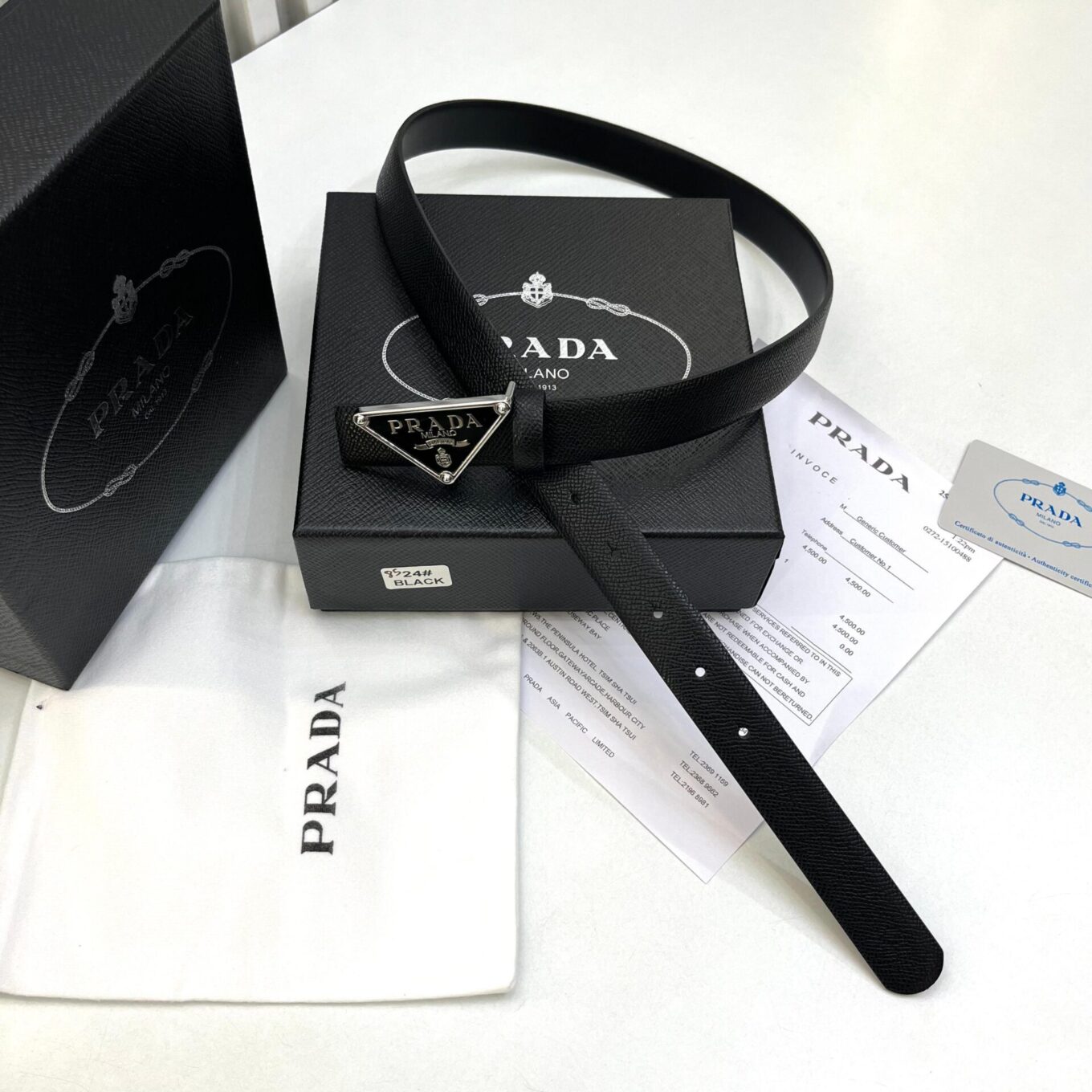 WhatsApp Image 2025-09-03 at 4.24.35 PM Prada Milano Silver and black Triangle Buckle Belt