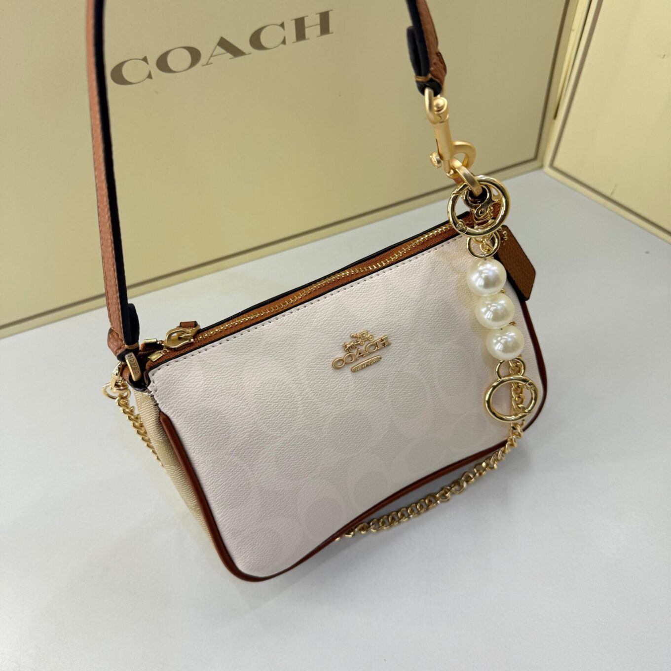 WhatsApp Image 2025-09-05 at 2.36.35 PM Coach Nolita 19 Apricot White Shoulder Bag (With Box)