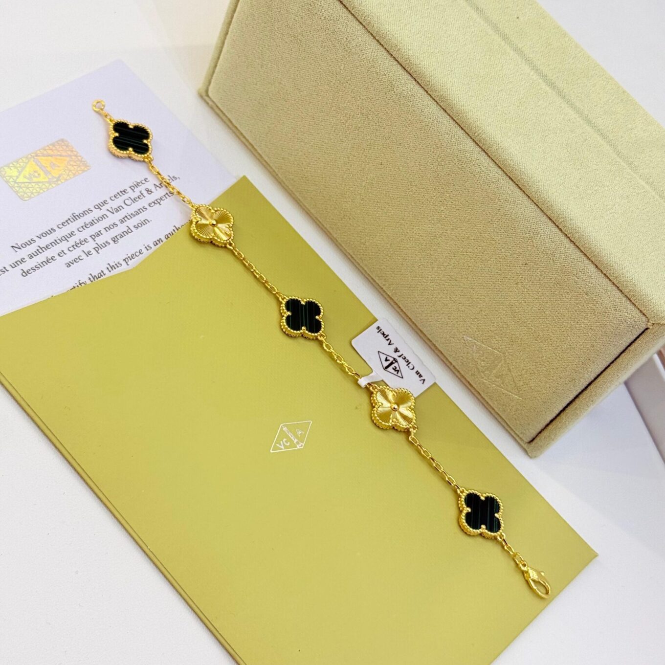 Van Cleef Alhambra Gold & Green Clover Gold Color Bracelet