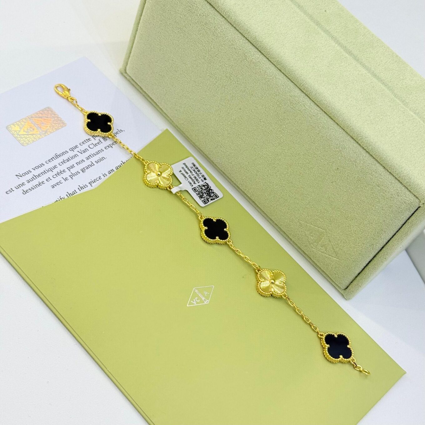 Van Cleef Alhambra Gold & Black Clover Gold Color Bracelet