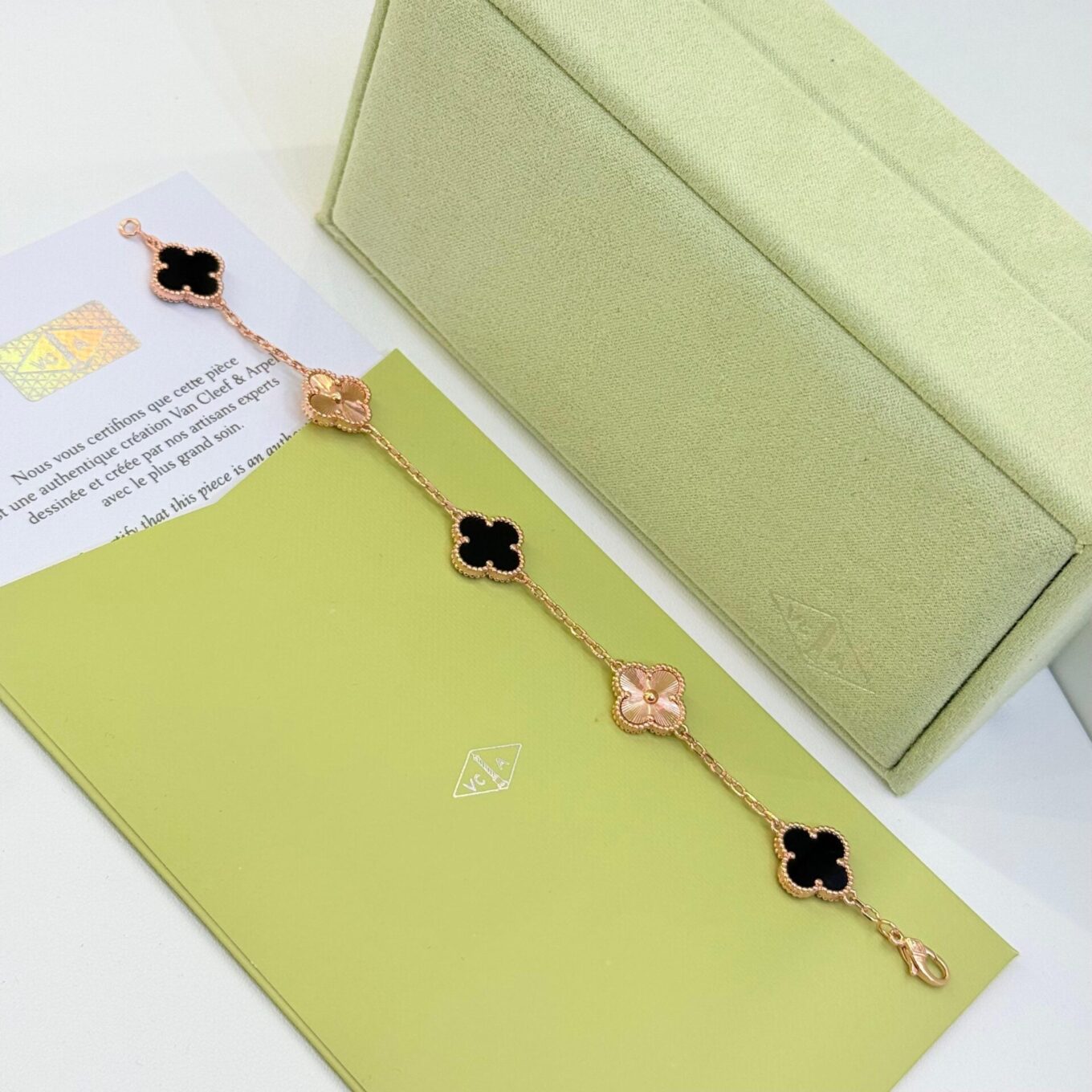 Van Cleef Alhambra Rose Gold & Black Clover Rose Gold Color Bracelet