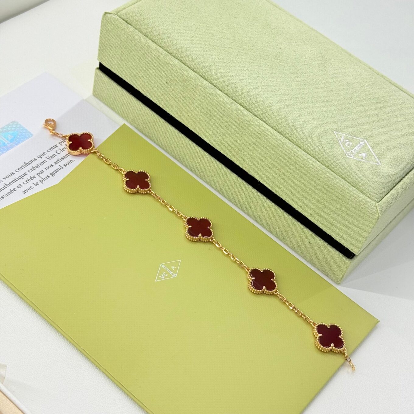 Van Cleef Alhambra Red Clover Rose Gold Color Bracelet