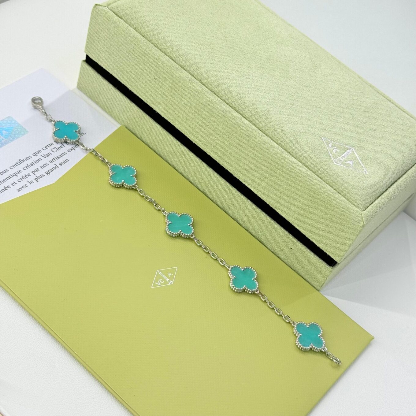 Van Cleef Alhambra Sky Pastel Clover Silver Color Bracelet