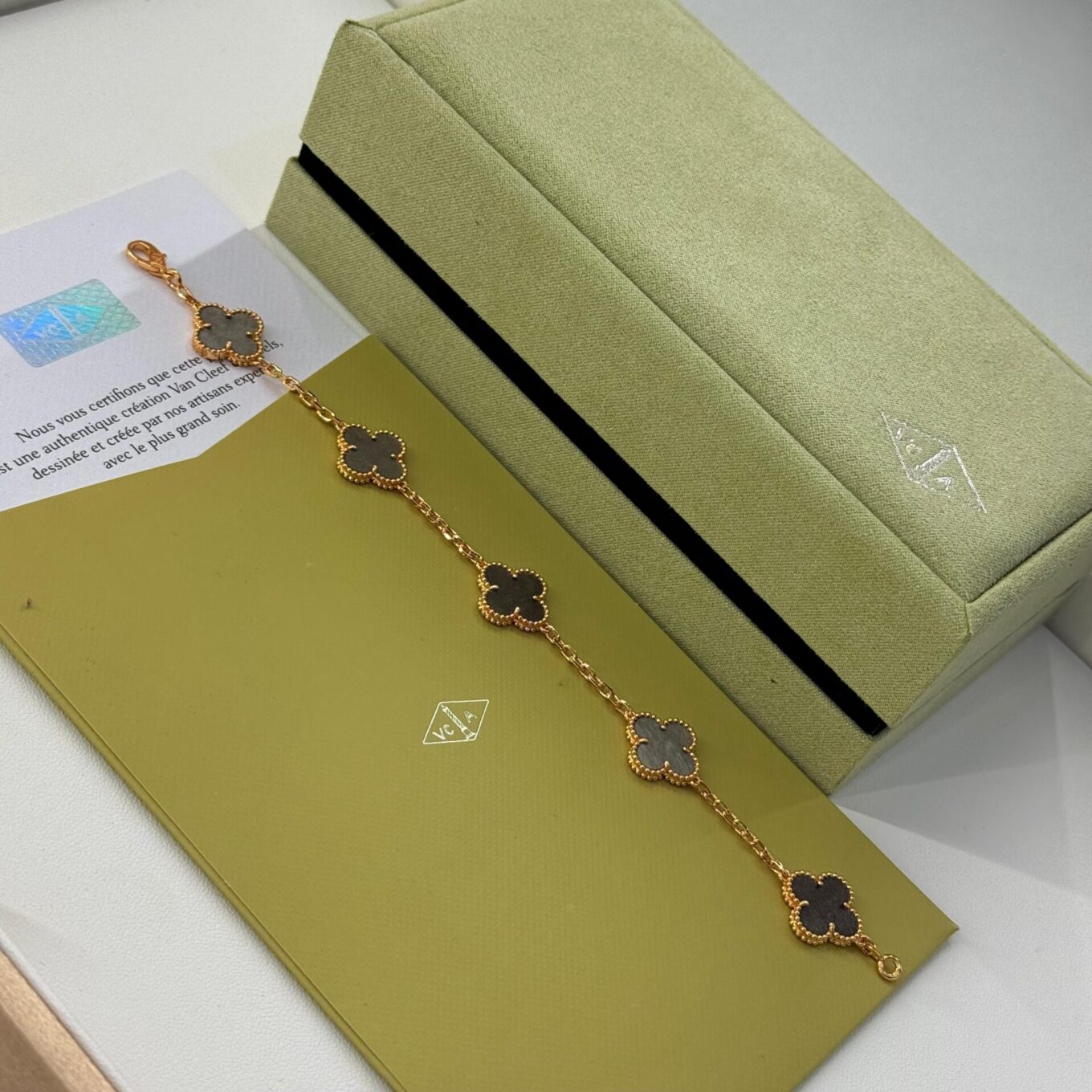 Van Cleef Alhambra Gray Marble Clover Rose Gold Color Bracelet