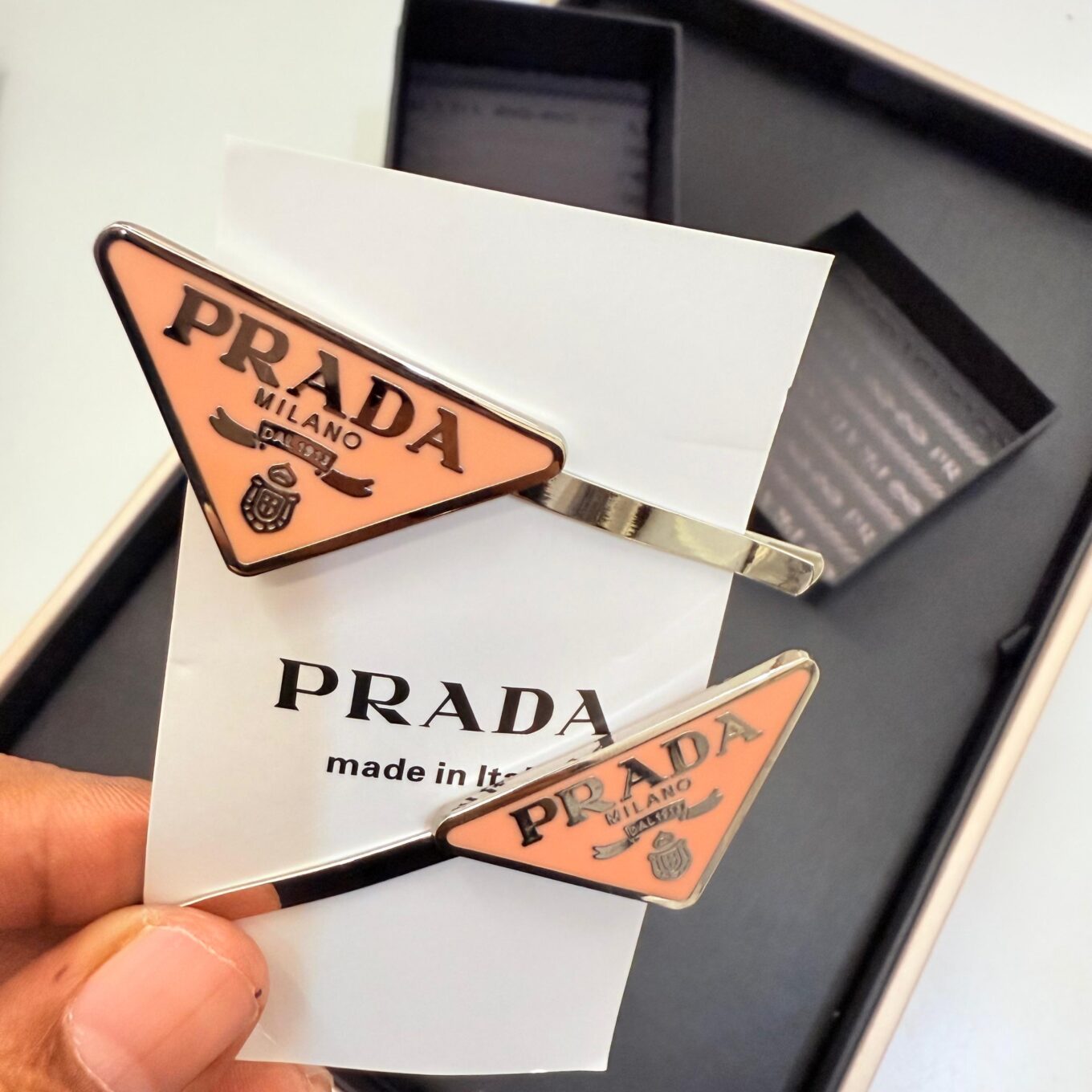 Prada Pastel Orange Color Set of 2 Slide Hair Clip