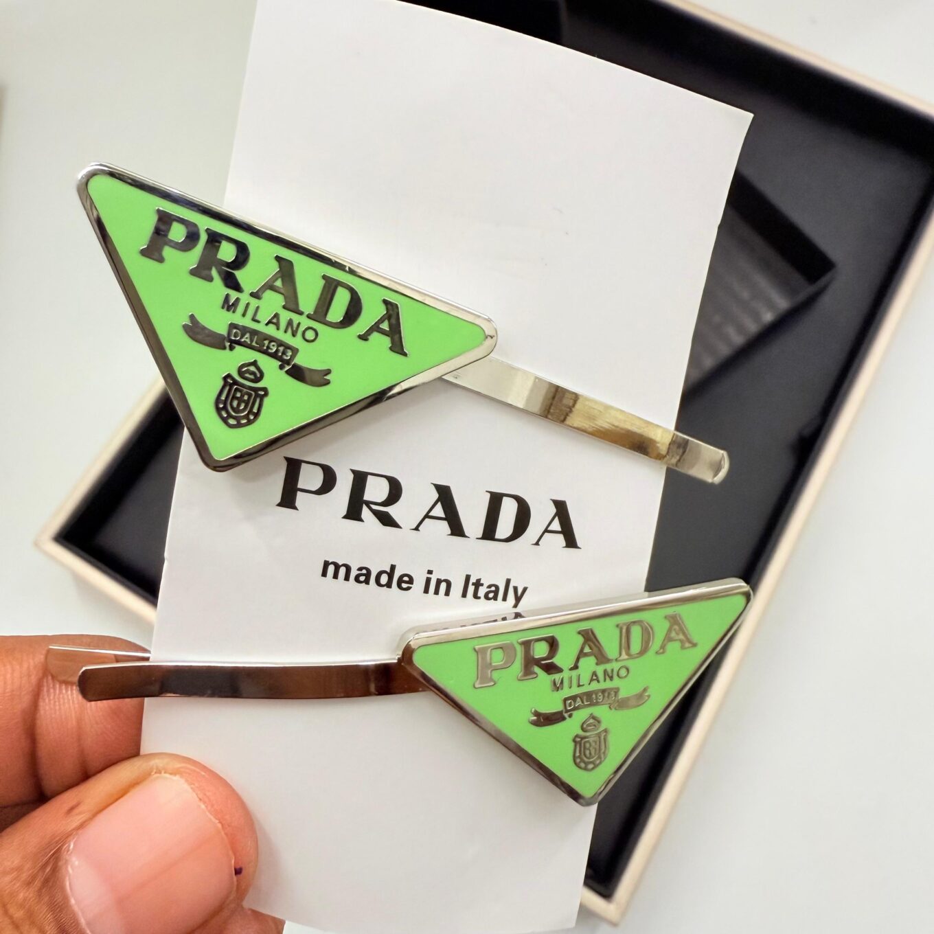 Prada Pastel Green Color Set of 2 Slide Hair Clip