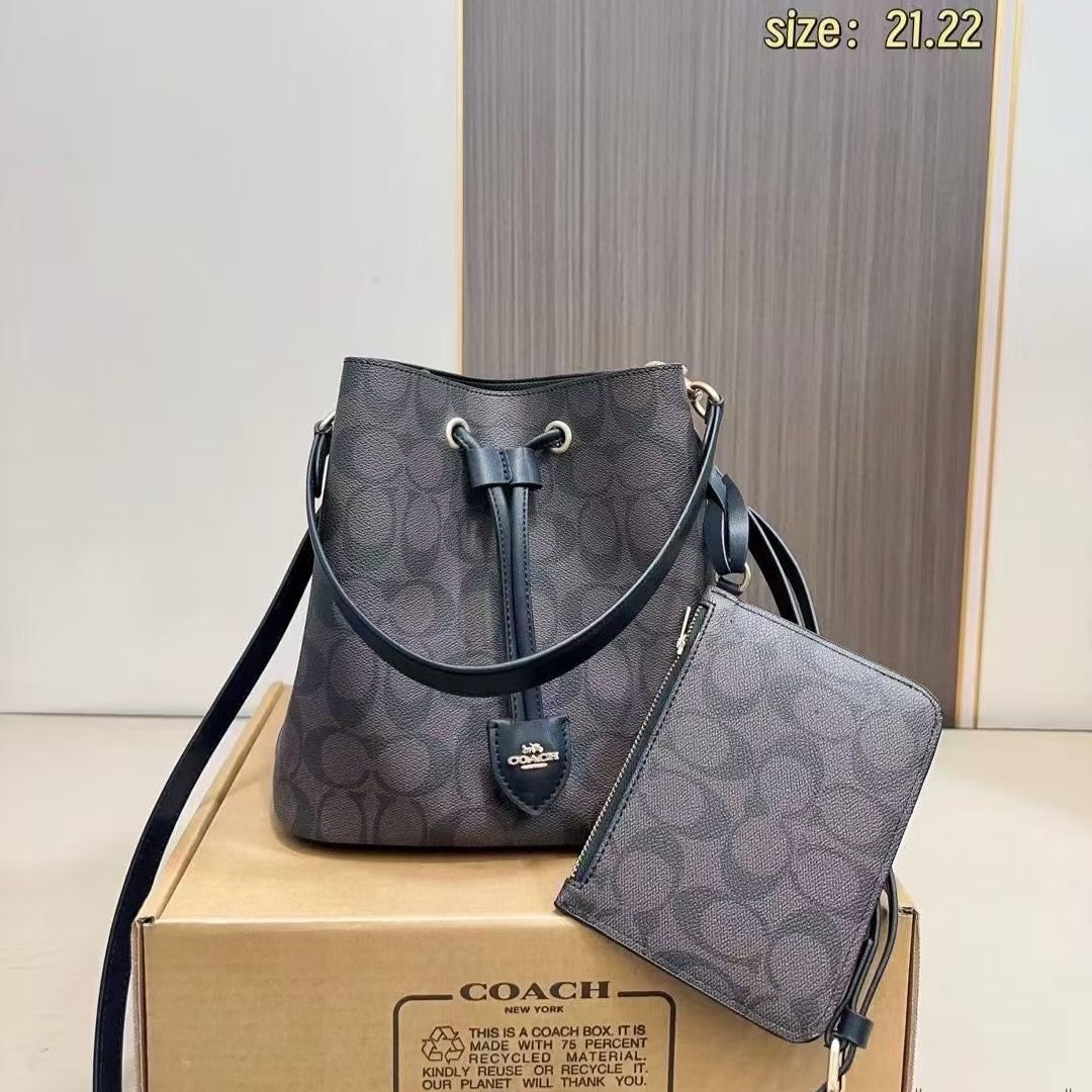 WhatsApp Image 2025-09-17 at 5.05.37 PM Coach Rowan Signature Coffee Black Bucket Sling Bag (With Box)