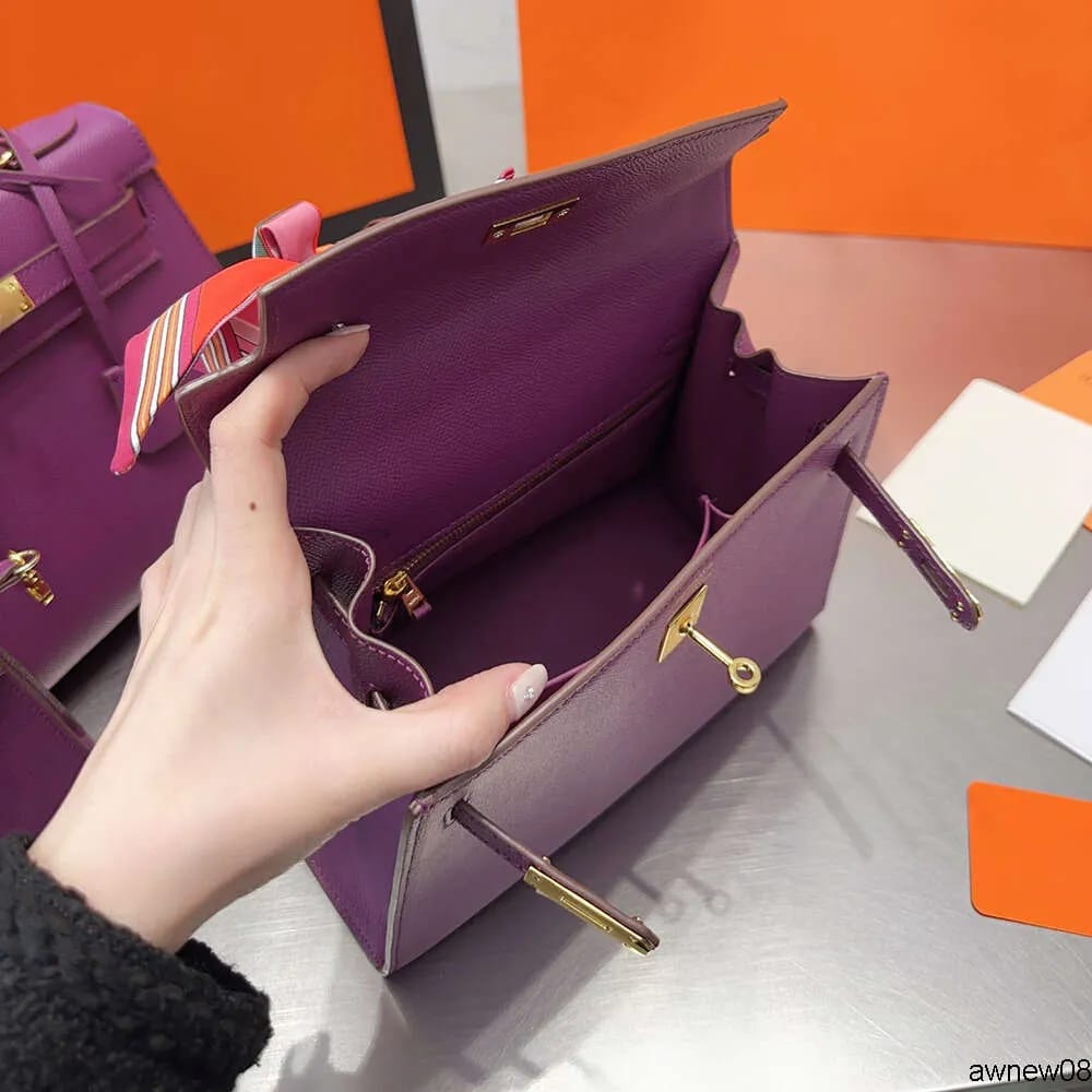 Hermes Kelly 25cm Purple  Premium Handbag (With Double Box)