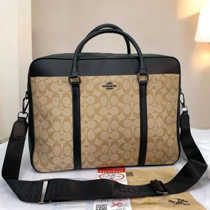 Coach Signature Apricot Black Laptop Bag