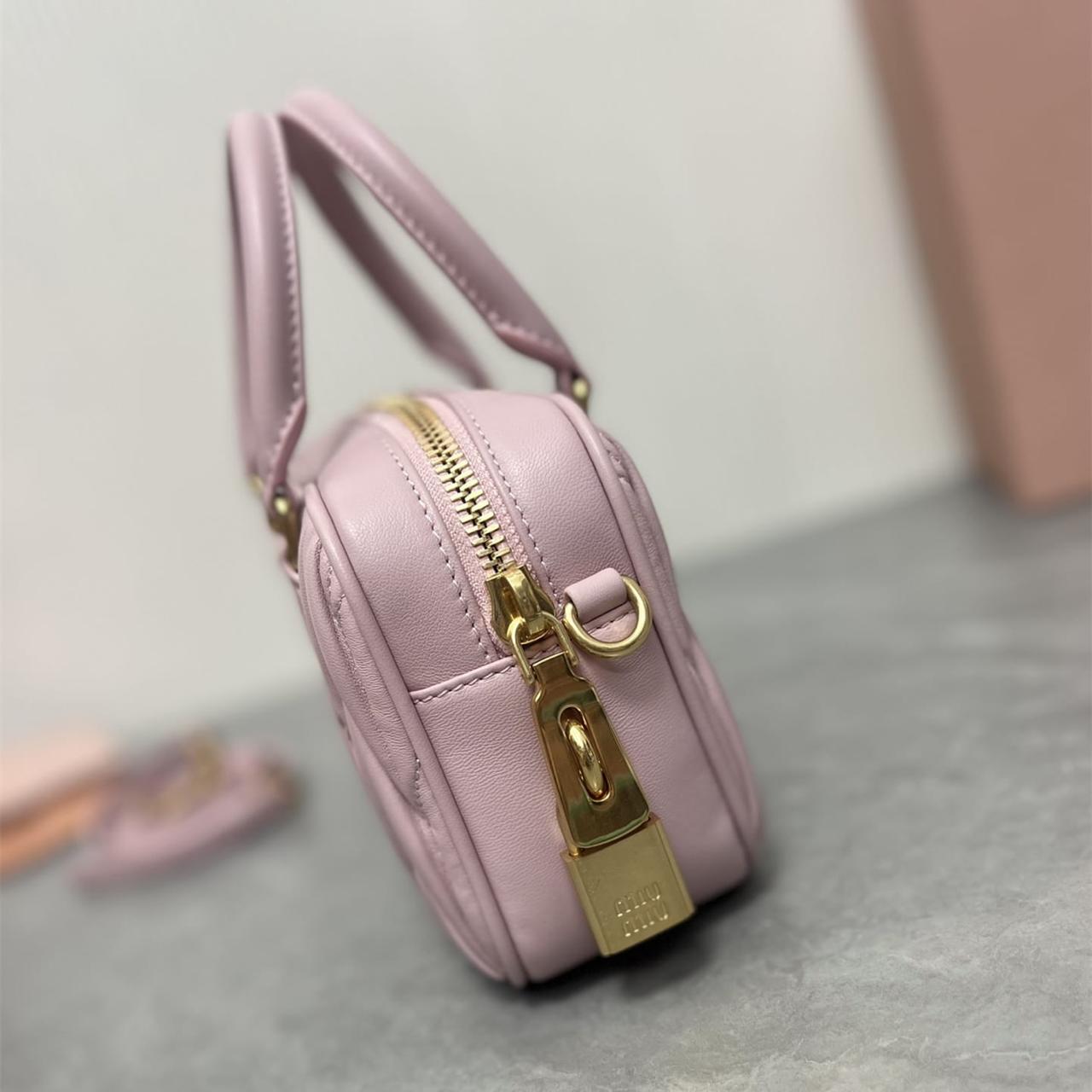 Miu Miu Arcadie Matlasse Nappa Pink Bowling Bag (With Box)