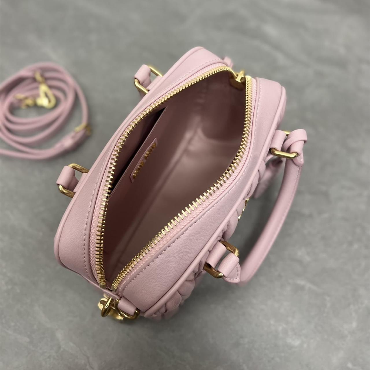 Miu Miu Arcadie Matlasse Nappa Pink Bowling Bag (With Box)