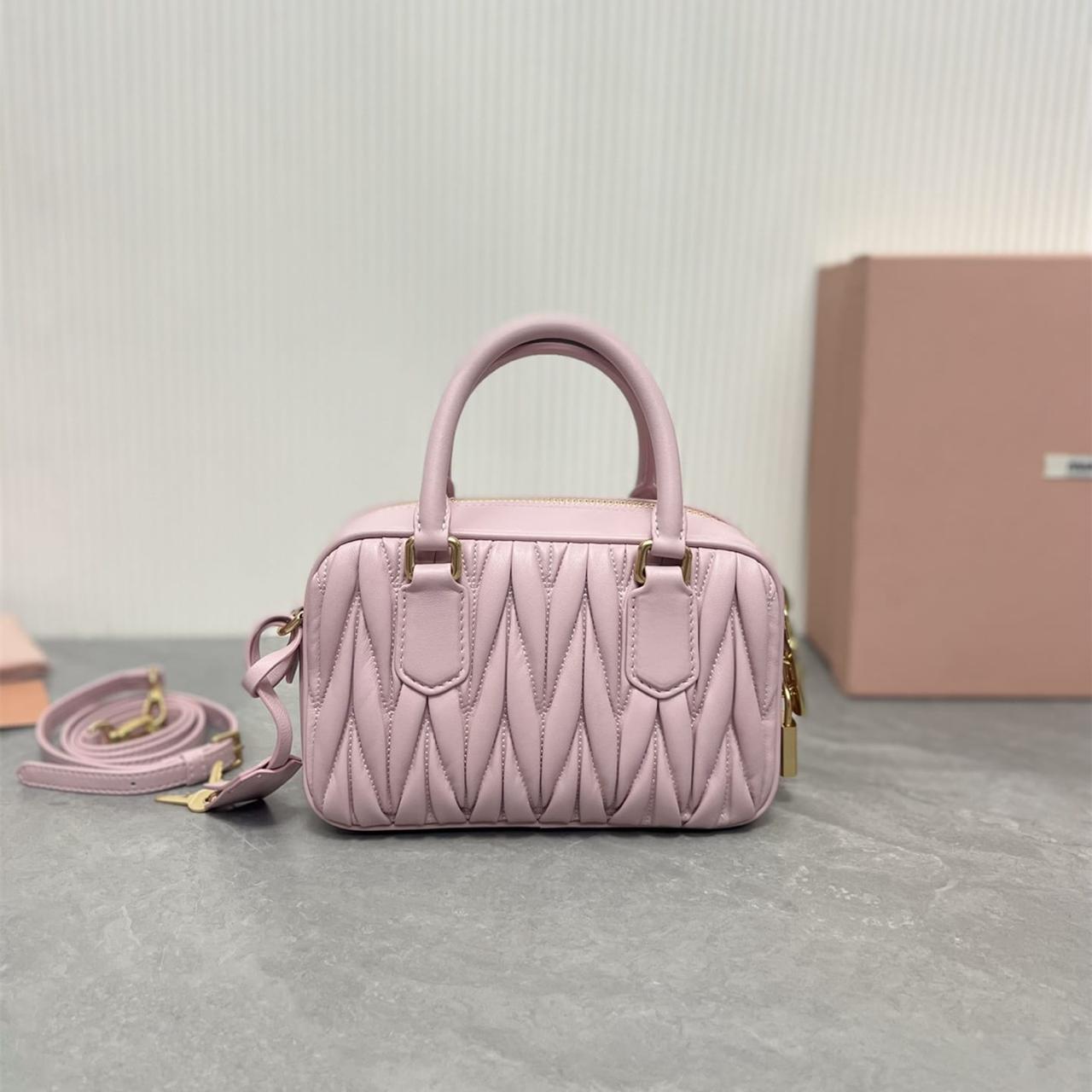 Miu Miu Arcadie Matlasse Nappa Pink Bowling Bag (With Box)