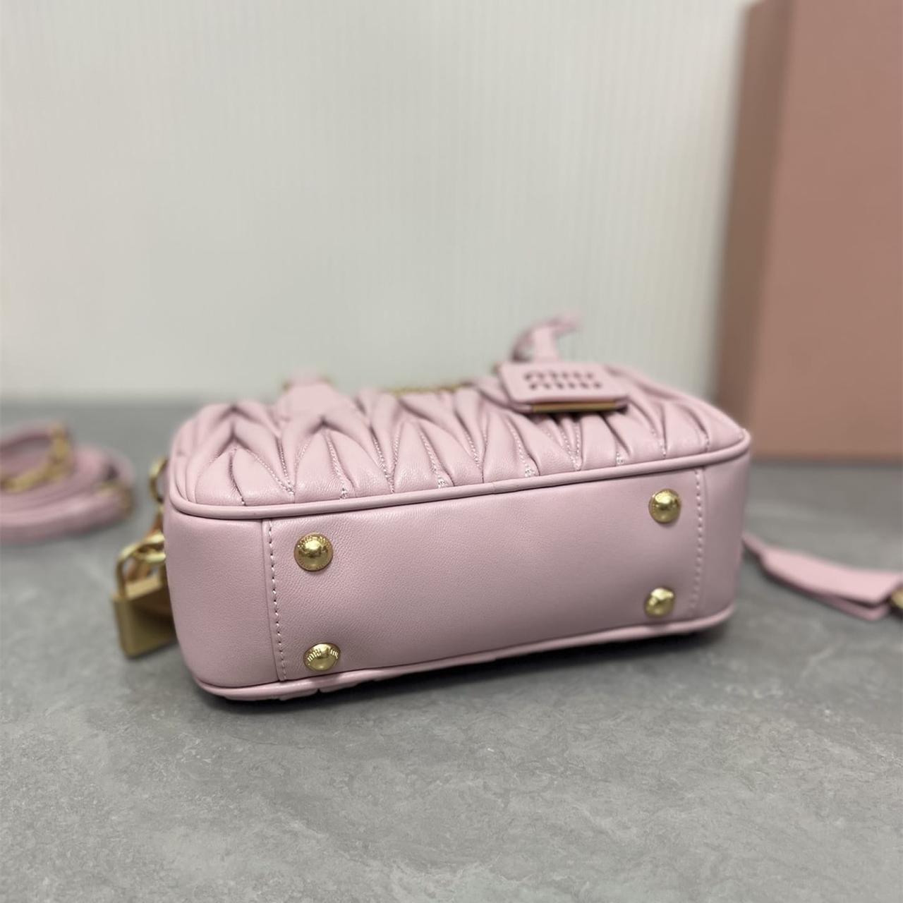 Miu Miu Arcadie Matlasse Nappa Pink Bowling Bag (With Box)