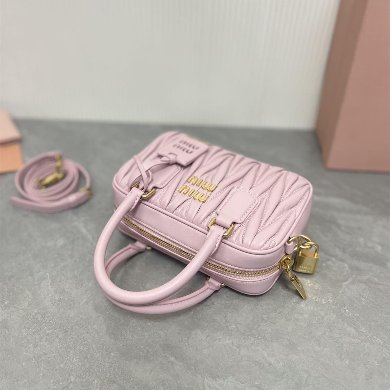 Miu Miu Arcadie Matlasse Nappa Pink Bowling Bag (With Box)