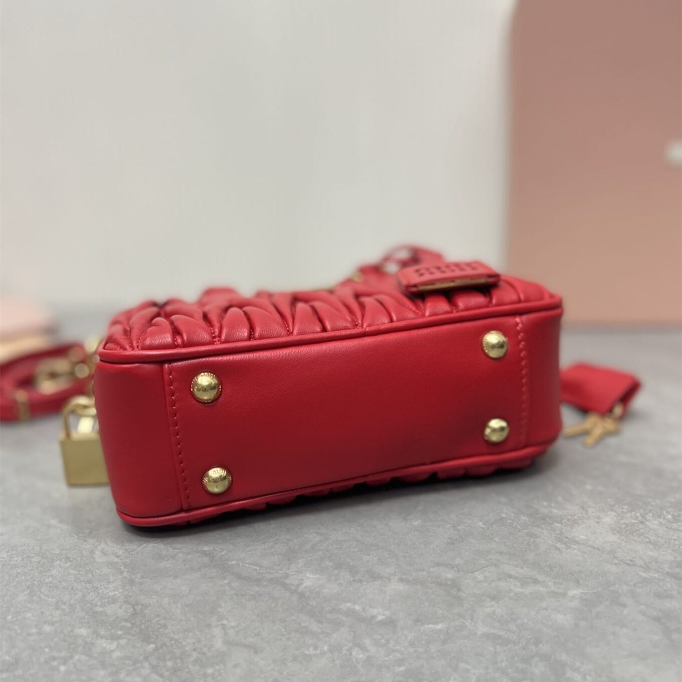 WhatsApp Image 2025-09-20 at 9.31.34 PM (2) Miu Miu Arcadie Matlasse Nappa Red Bowling Bag (With Box)