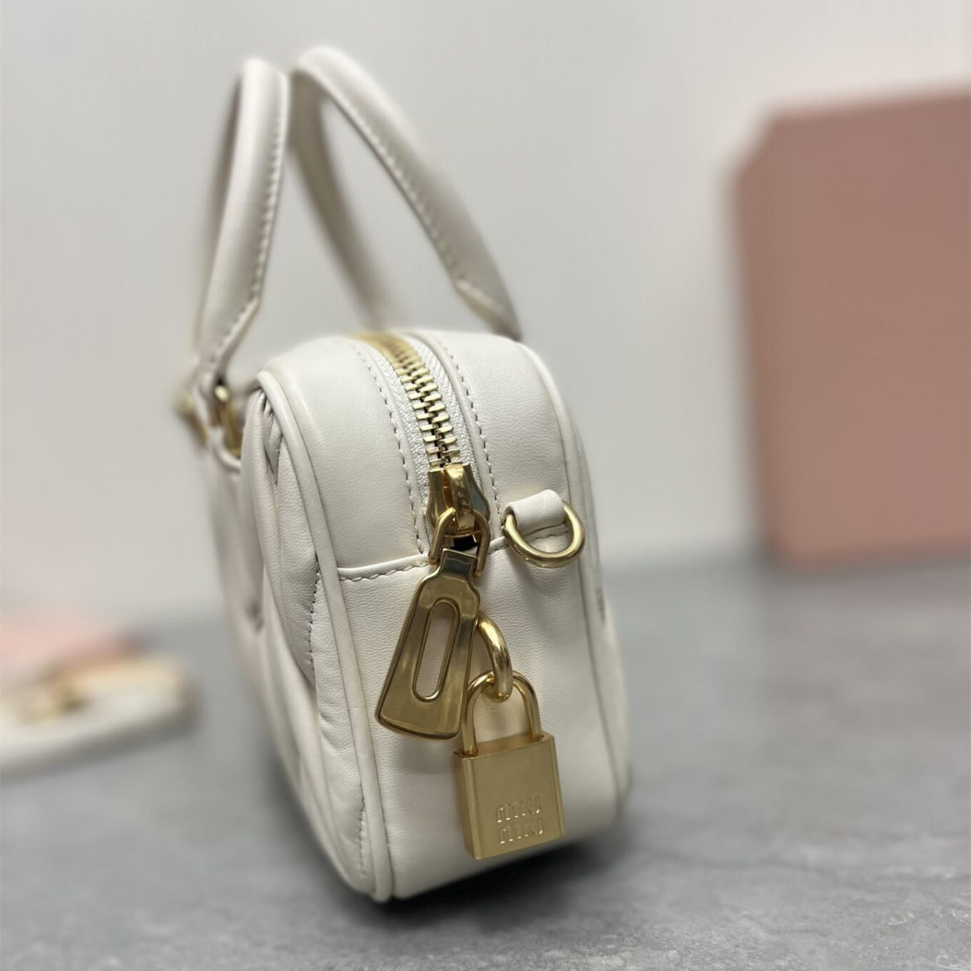WhatsApp Image 2025-09-20 at 9.32.21 PM (2) Miu Miu Arcadie Matlasse Nappa White Bowling Bag (With Box)
